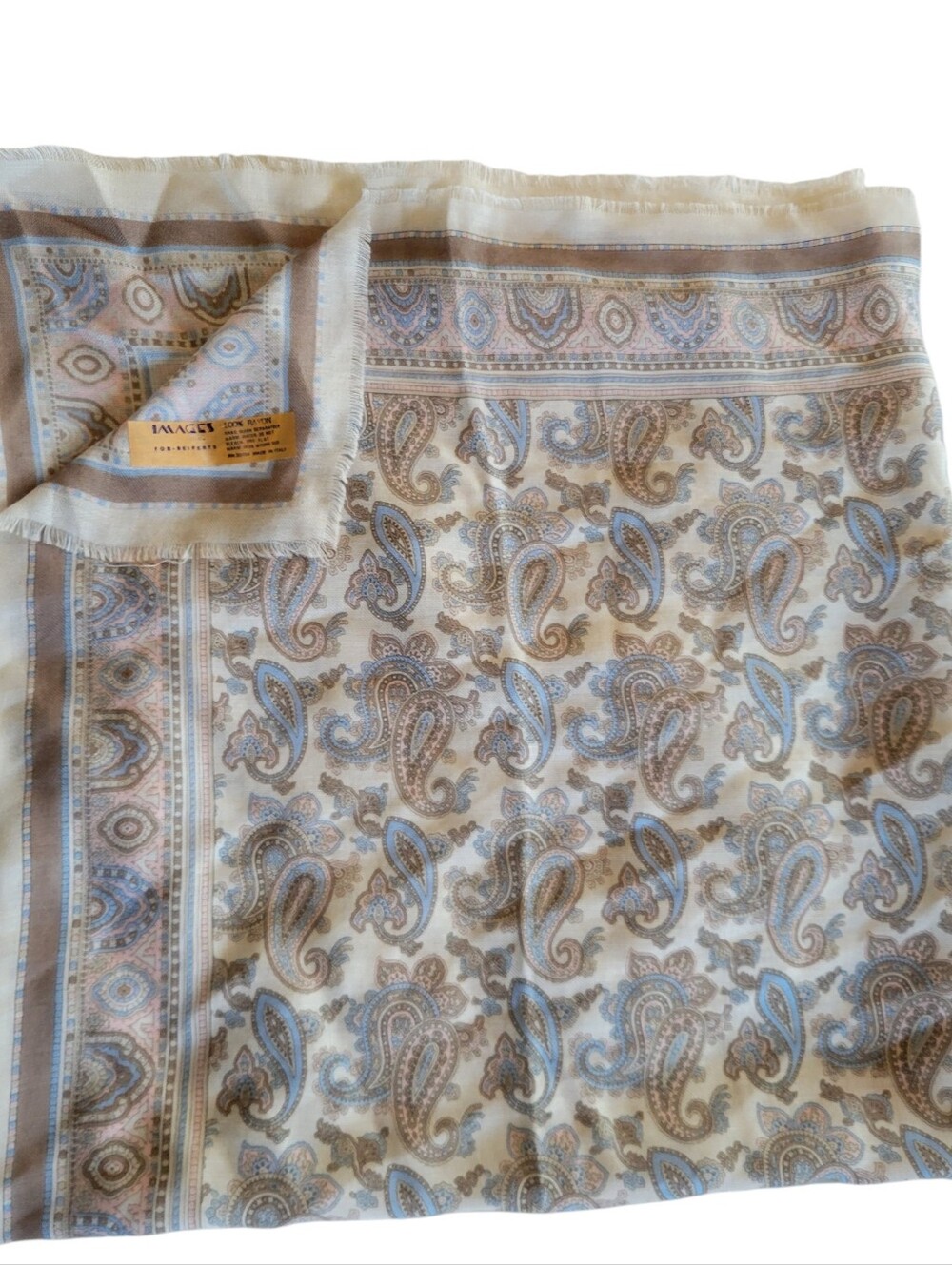 Vintage Pastel  Paisley Rayon Scarf Images For Seiferts Made In Italy 34x34